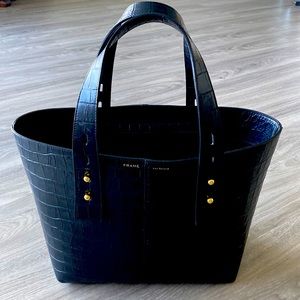 Frame alligator stamped black top handle shopper bag. Like New!